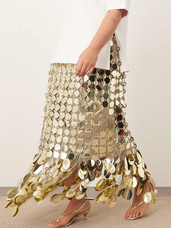 ASOS Dresses & Skirts - Gold Disc Chainmail Fringe Skirt